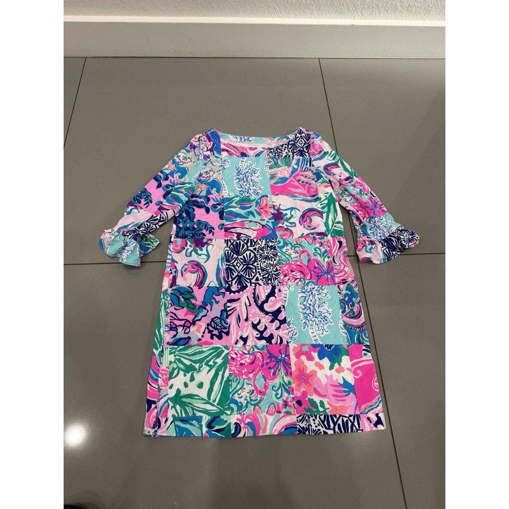 Lilly Pulitzer Girls Dress Size M 6-7  Pink  Tropical Floral Dress